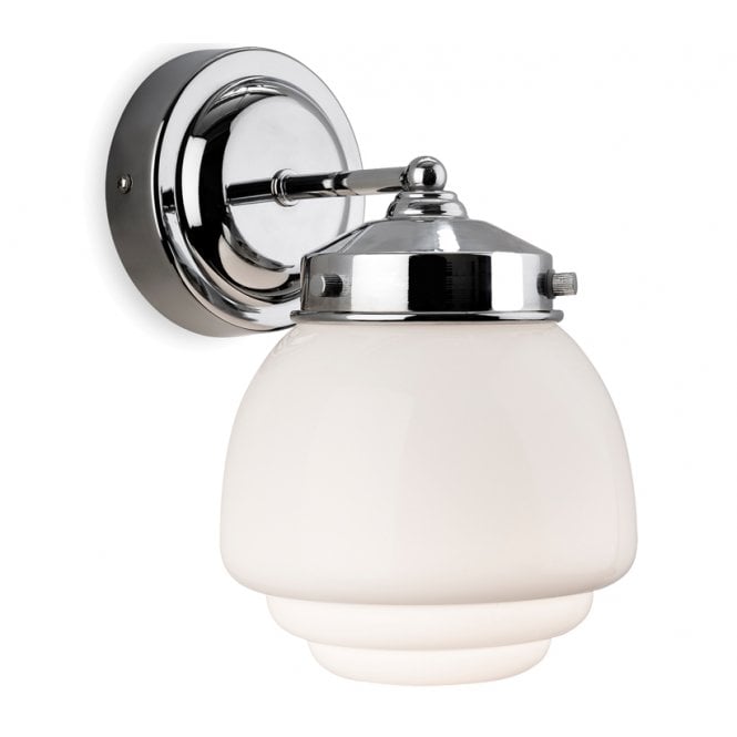 Firstlight Art Deco Contemporary Wall Light In Chrome Finish With Opal Shade Ip44 4945ch